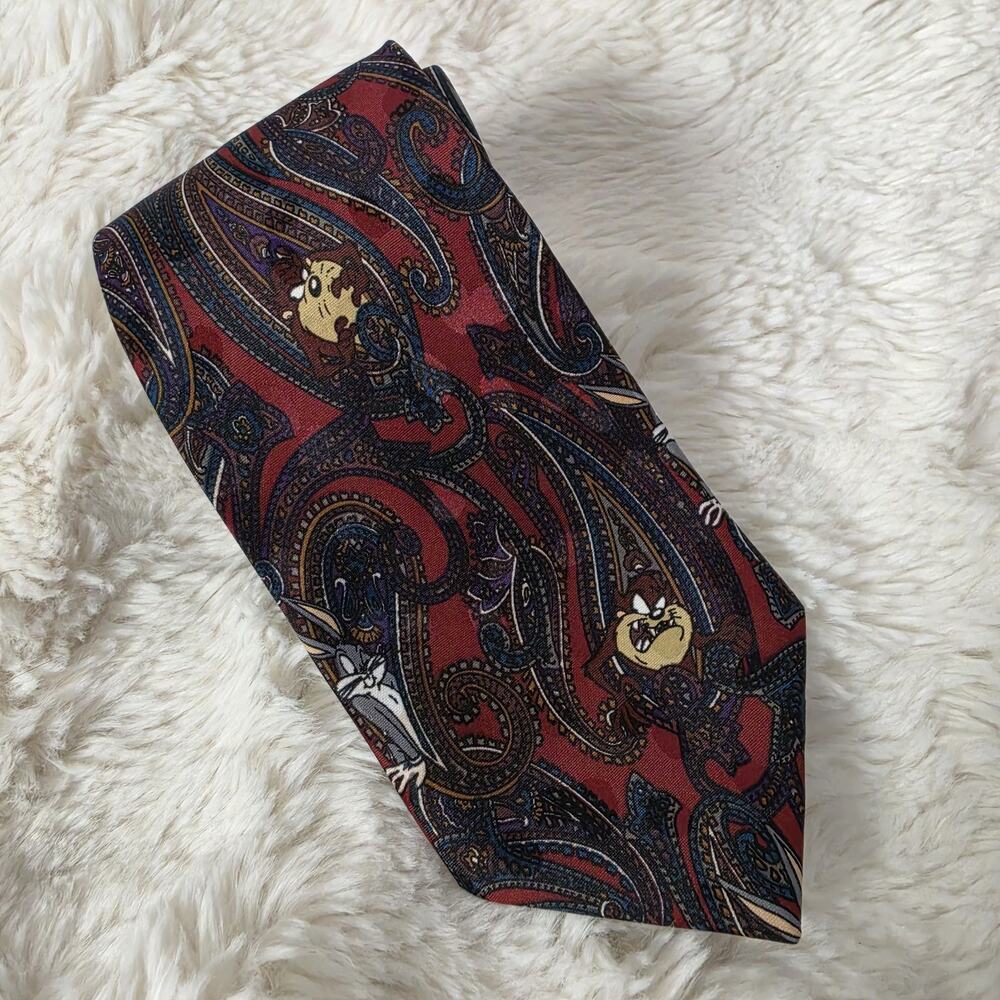 Vintage Looney Tunes Mania Tie Mens One Size Cartoon Bugs Bunny Taz Necktie 90s